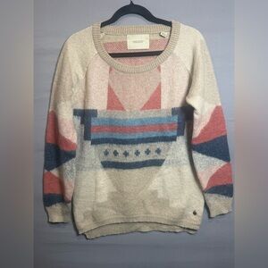 Scotch & Soda Cream Crewneck Sweater with Pink and Blue Geometric Motif